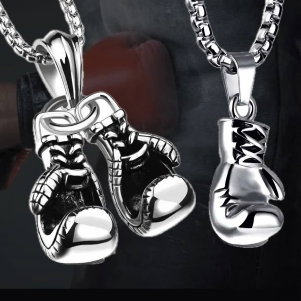 Cordão Colar e Pingente Luvas De Boxe Corrente Masc Fem Inox Prata Muay Thai Artes Marciais MMA UFC