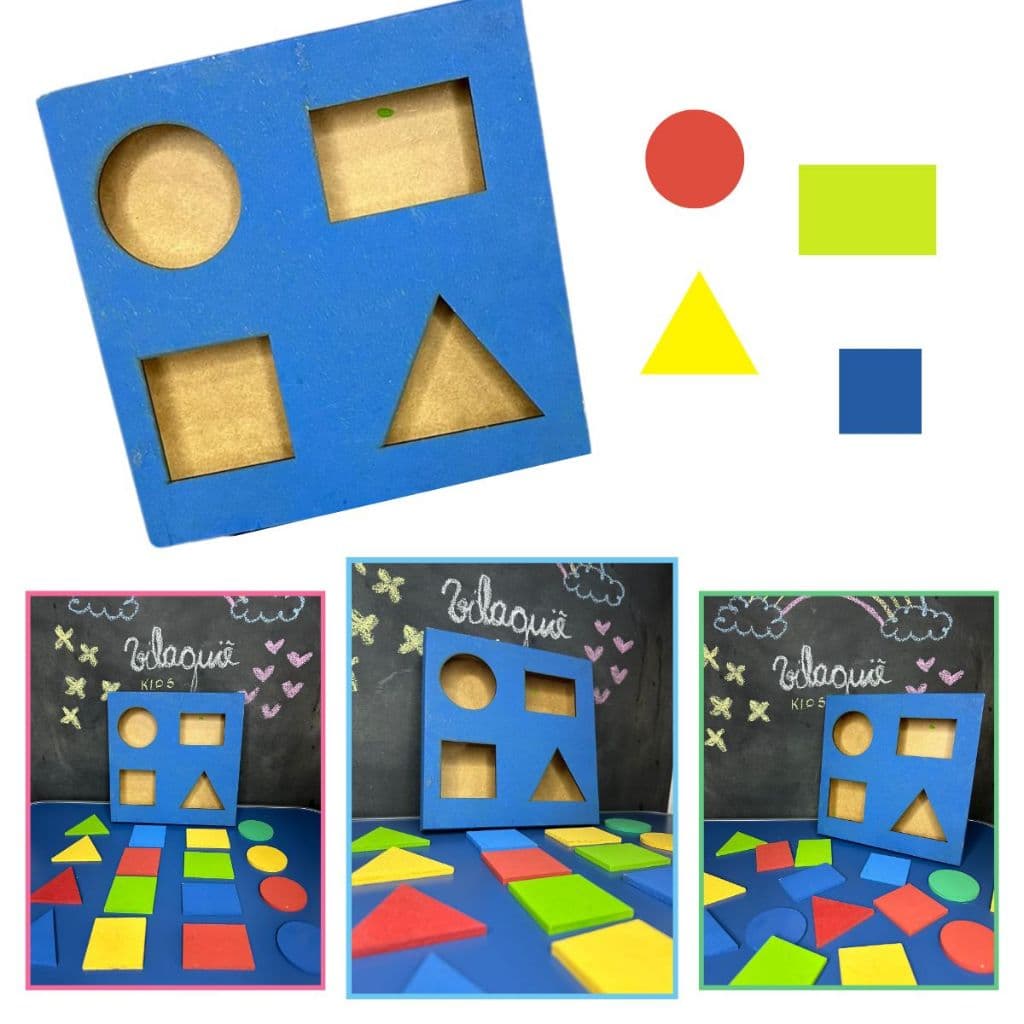 Brinquedo Pedagógico Passa Figura Geométrica Educativo em Madeira MDF