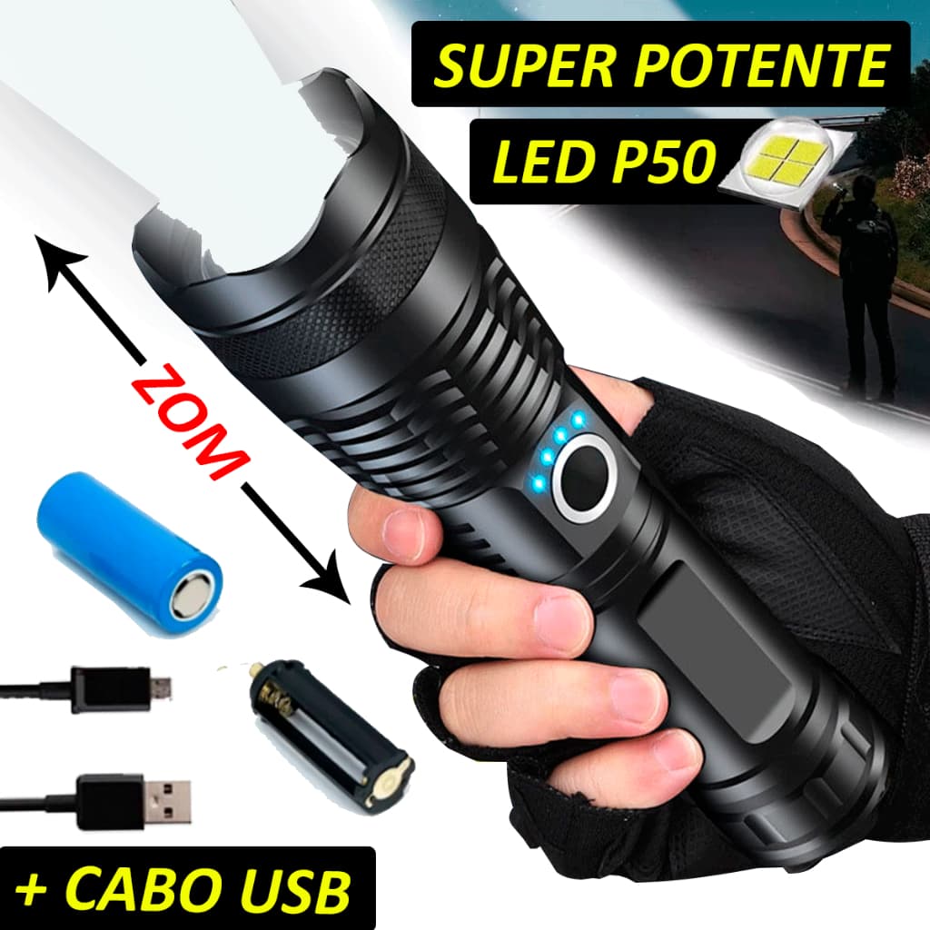 Lanterna Super Potente Tática Led P50 A Mais Forte Do mundo Sítio Fazenda Acampamento Segurança 2024