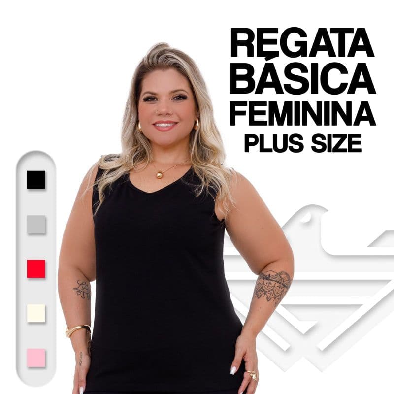 Regata Feminina Plus Size Premium WG Algodão com Elastano Confortável Casual Academia Várias Cores