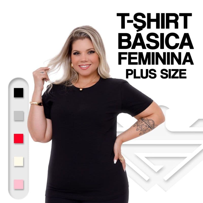 Camiseta Feminina Plus Size Premium WG Algodão com Elastano Confortável Casual Básica Várias Cores baby look t-shirt