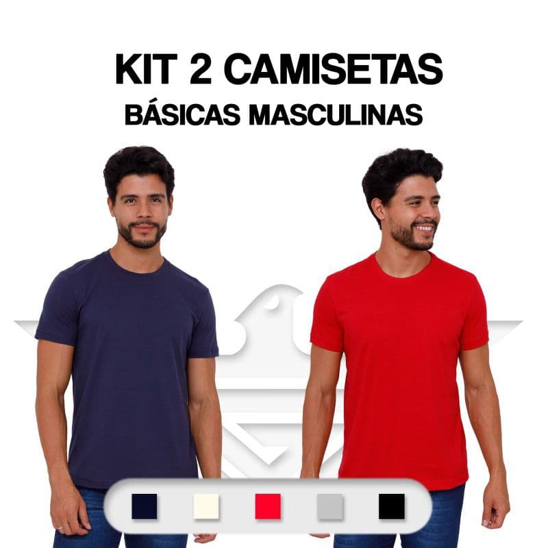 Kit 2 Camisetas Básicas Masculinas 100% Algodão Premium WG Camisa Masculina Confortável Casual Academia