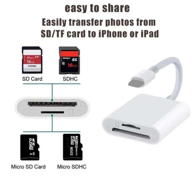 Adaptador OTG, Leitor de cartão 2 em 1 para Apple iPhone
