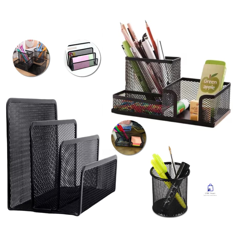 Kit 3 Organizadores de Mesa Porta Caneta Lápis Papel Cartas Porta Treco 3 Divisórias Home office