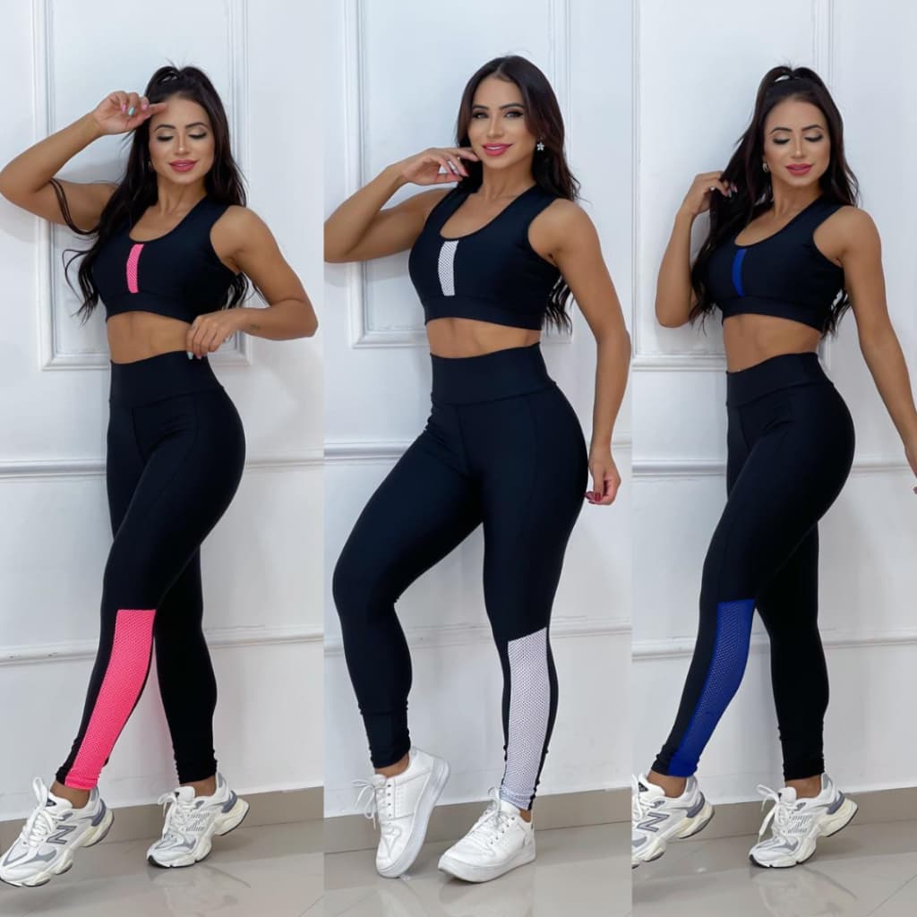 Conjunto de Academia Calça Legging e Top Fitness Cintura Alta - Roupa de Treino Feminina