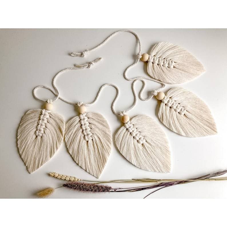 Decoração de parede em folha de macramê, decoração de quarto estilo Boho - Folhas de macramê