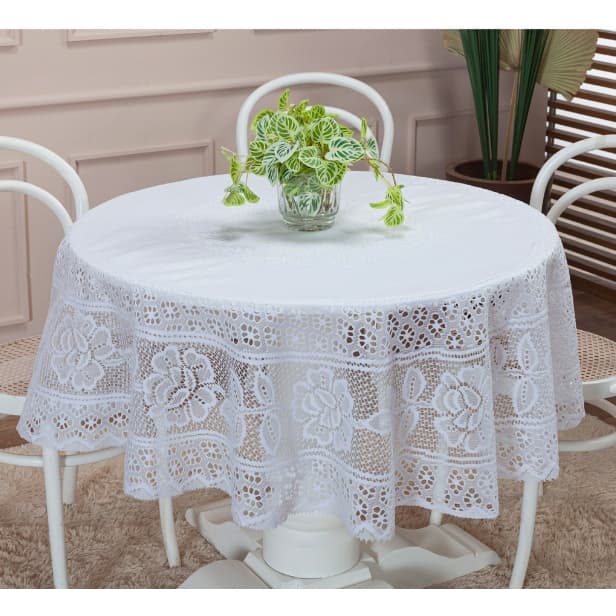 Toalha de Mesa Renda Reforçada Branca Palha Redonda 1,50 x 1,50