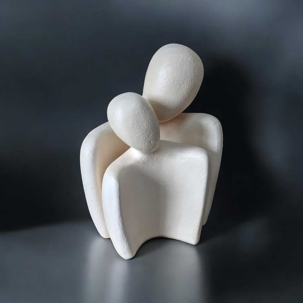 Estátua Estatueta Moderno Casal em Cerâmica Adorno Decorativo Luxo branco fosco