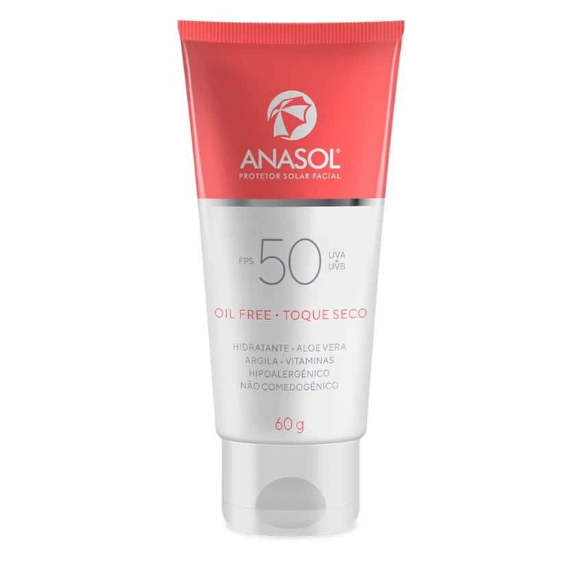 Anasol Protetor Solar Facial Toque Seco Oil Free FPS 50 60 g - Vegano