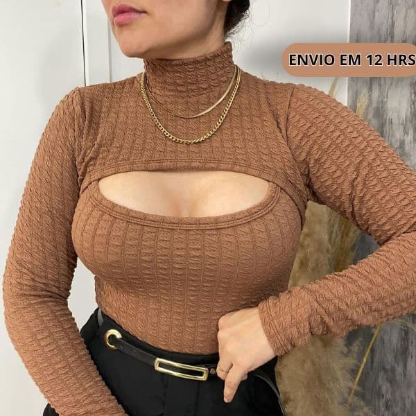 body feminino manga BODY GOLA ALTA Boris Comprida cacharrel boddy Boris Cavado Confortável de Frio. já