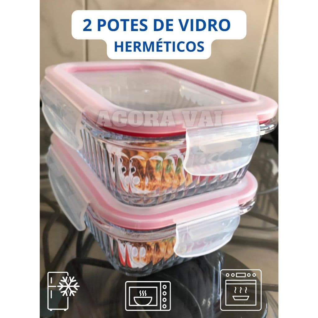 2 Potes com Travas Organizadores Hermético Transparente  640 ml