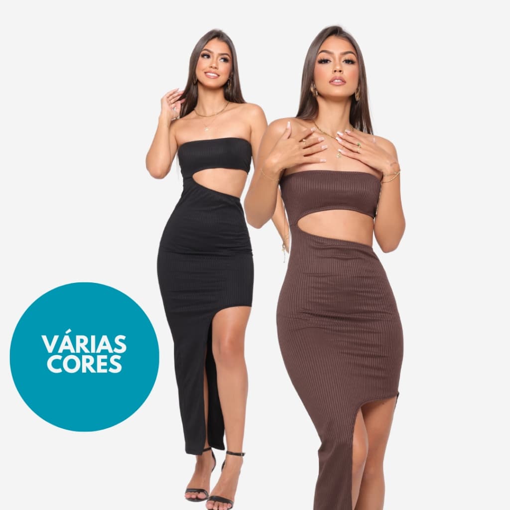 Vestido Grego Longo Tomara que Caia com Fenda Lateral em Tecido Canelado