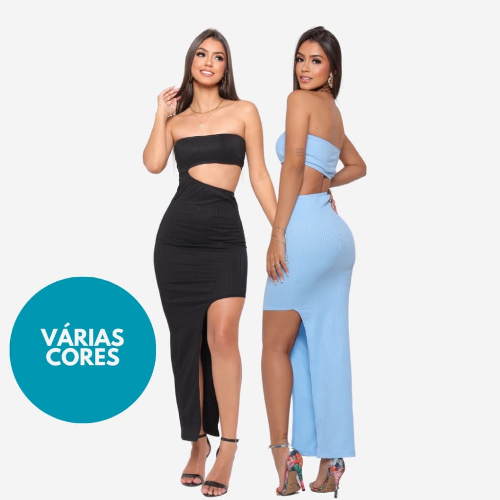 Vestido Longo Grego Tomara que Caia com Fenda Lateral em Tecido Canelado