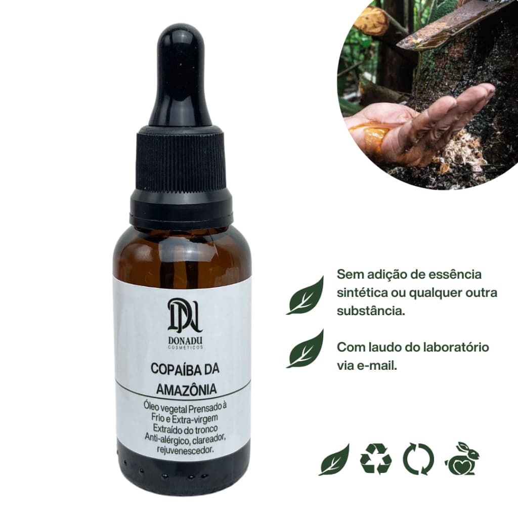 Óleo Vegetal de Copaíba Extra-Virgem Prensado a Frio da AMAZÔNIA 30,60 e 100mL