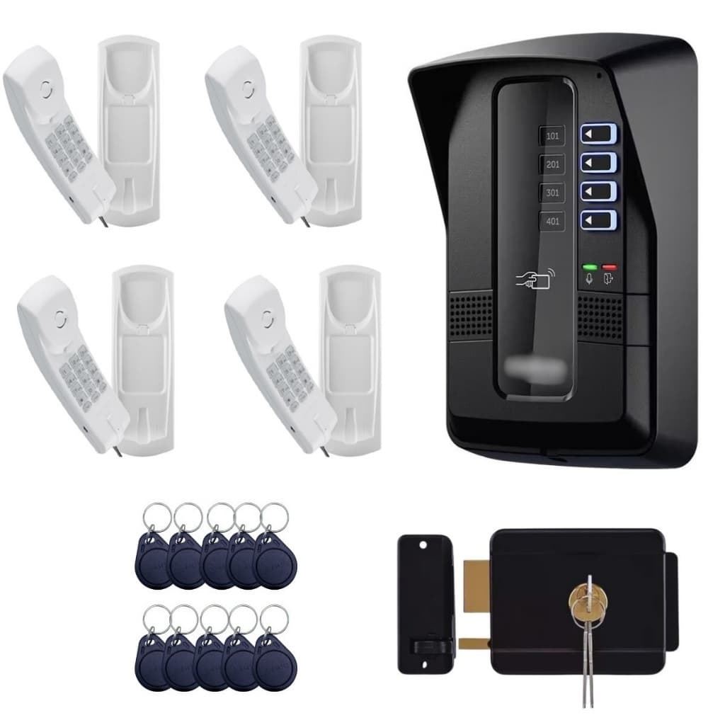 Porteiro Coletivo Interfone Campainha Eletronico Intelbras Com 4 Interfones Fechadura e Tag