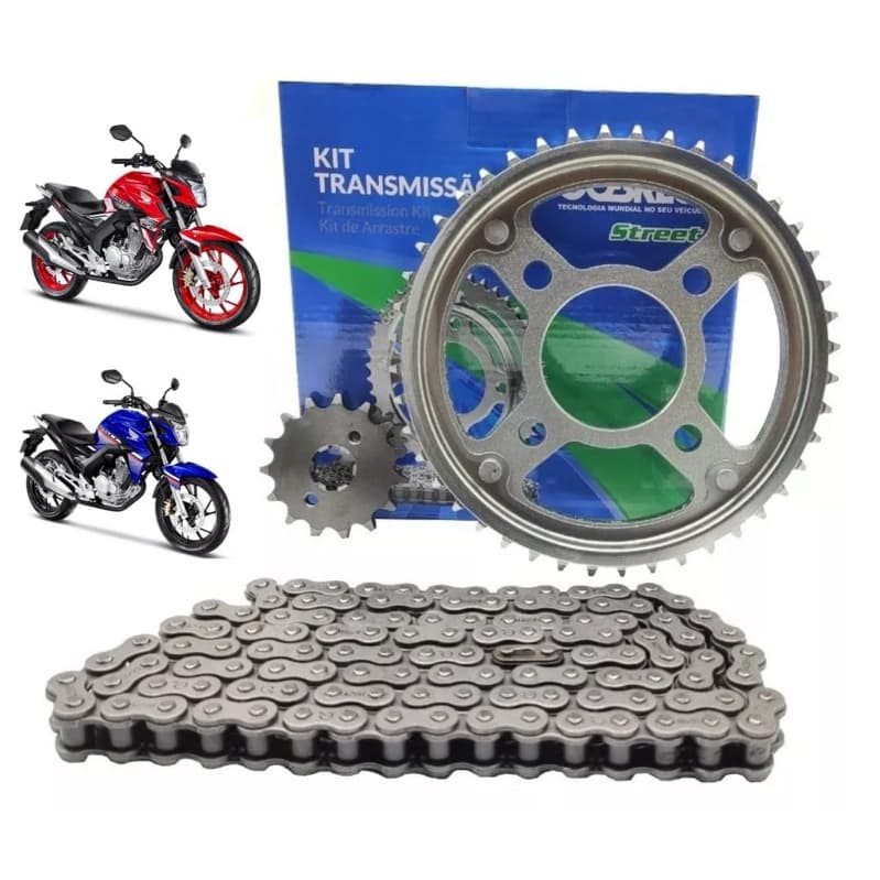 Kit Relação TRANSMISSÃO ORIGINAL COBREQ AÇO 1045 Moto Honda Cg Titan Fan Start Cargo 160 + BRINDE