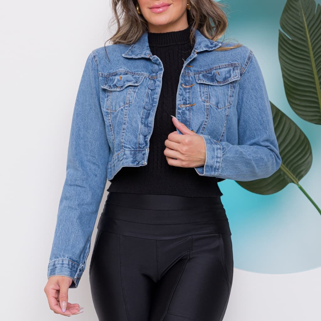 Jaqueta jeans cropped MODA FEMININA