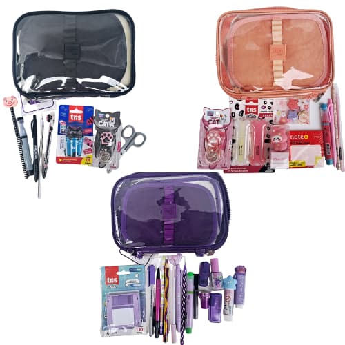 Kit Estojo Escolar Completo Stitch, Rosa, Roxo, Preto, Lilás e Amarelo Lindo e Espaçoso