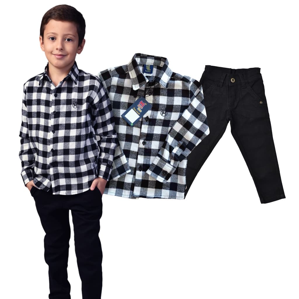 Calça e Blusa Xadrez Flanelada Moderna Para Menino Juvenil - Tendência 2026
