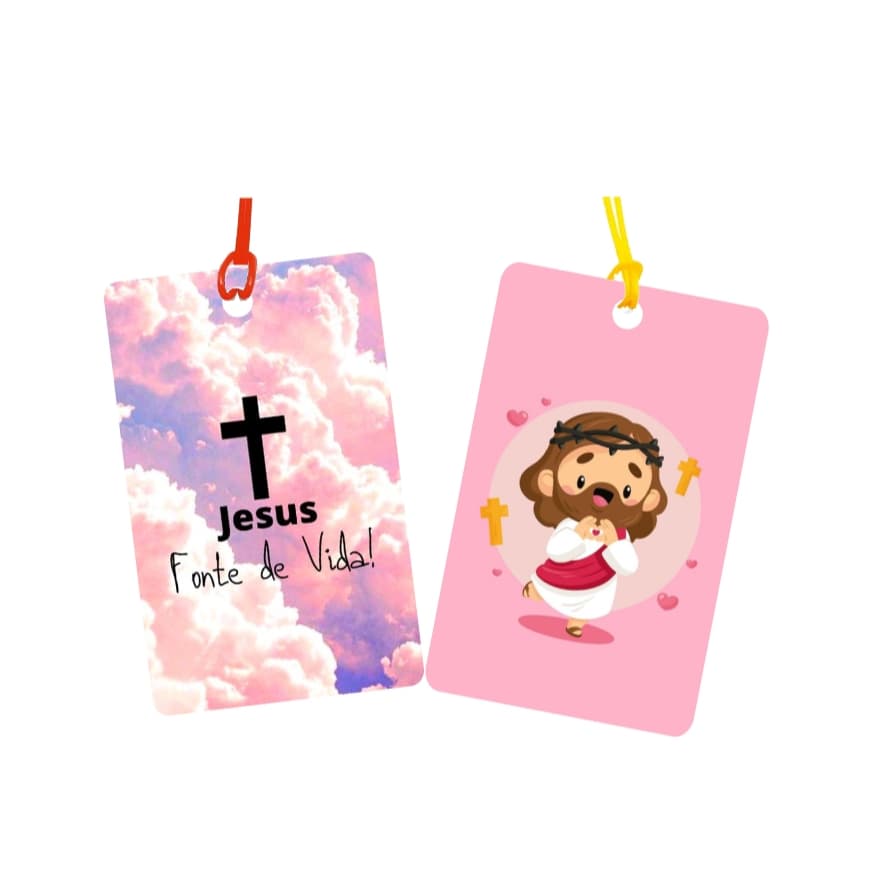 02 Tags para Malas, bolsas e mochilas - temas Gospel Cristãos para identificação - em PVC e fio de silicone - ref 19