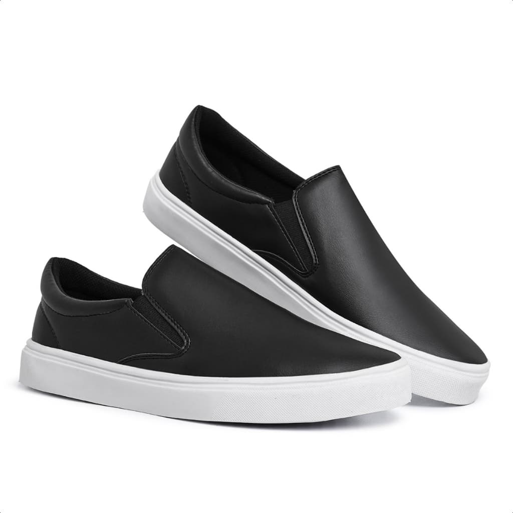 Tênis Slip On Masculino Iate Sapatênis Casual Preto Sem Cadarço Confortável