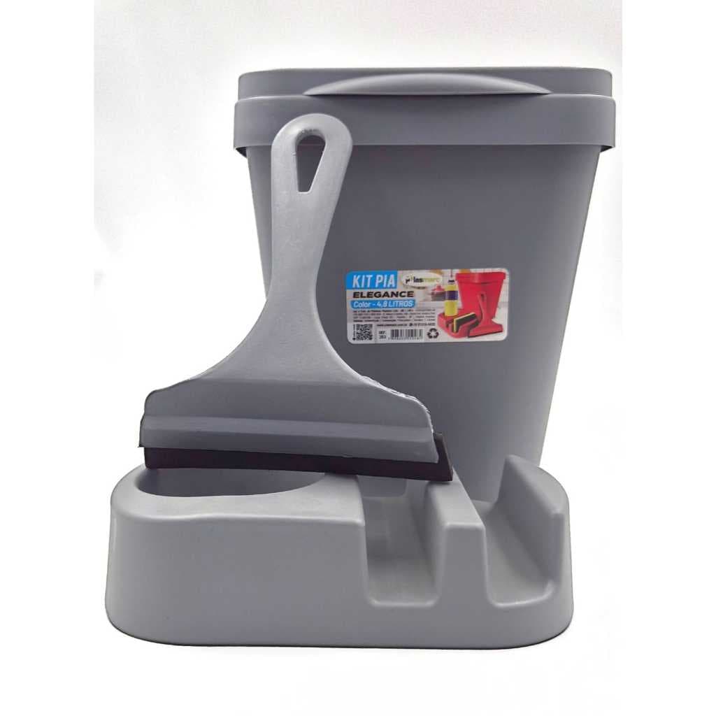 KIT PIA PREMIUM COR CINZA - 03 PÇS - RODINHO/PORTA DETERGENTE/LIXEIRA 4,8L