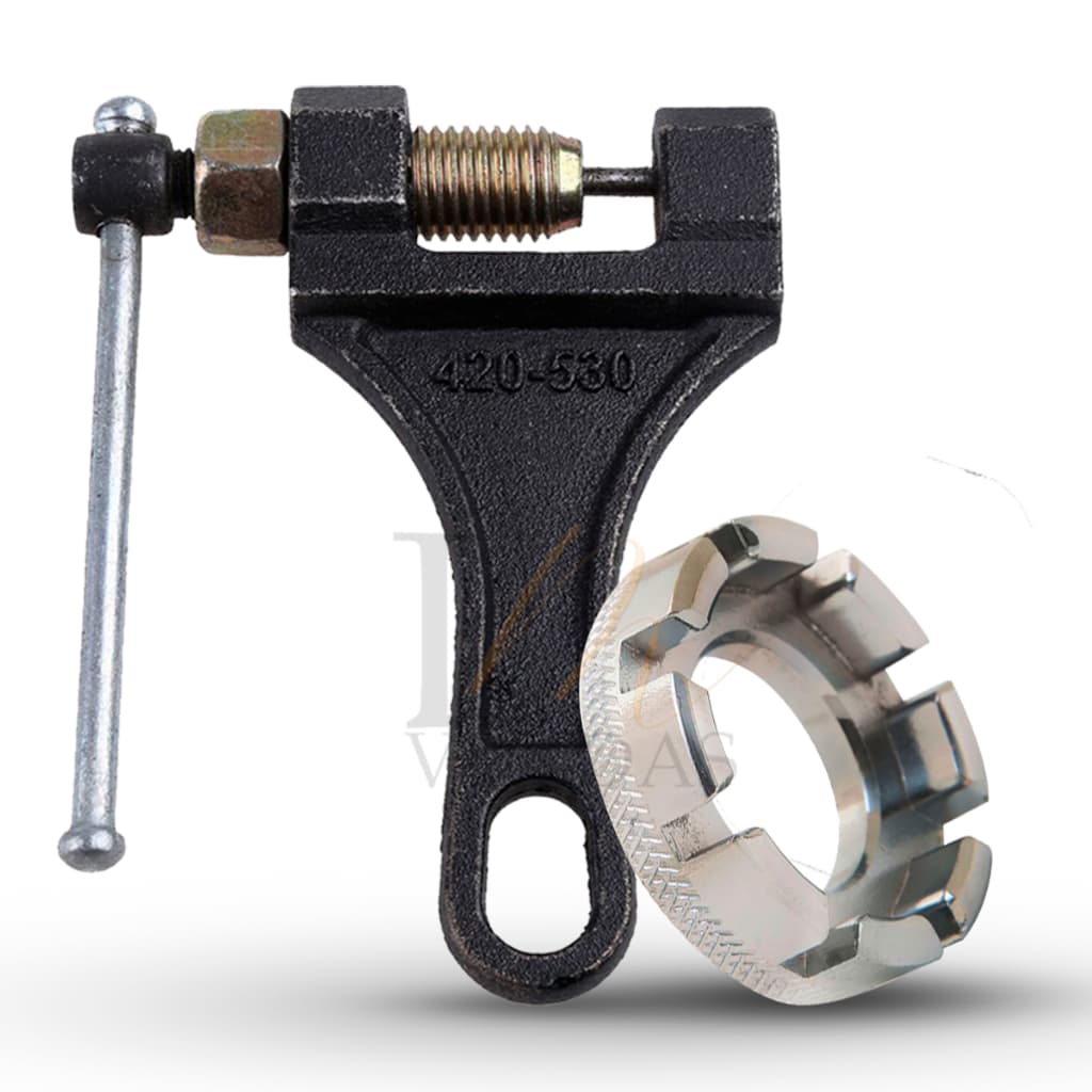Chave De Corrente Extrator Pino de Moto 420/530 + Chave Para Alinhar Raio Kenli 8 Medidas Para Raios Bicicleta Grosso Fino