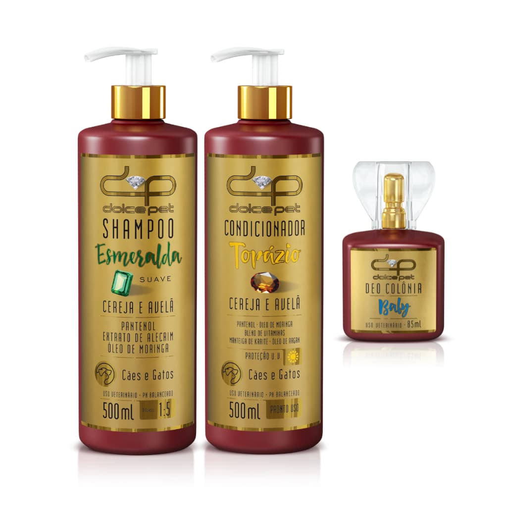 Kit Dolce Pet Shampoo Suave + Condicionador + Perfume Baby Cães e Gatos