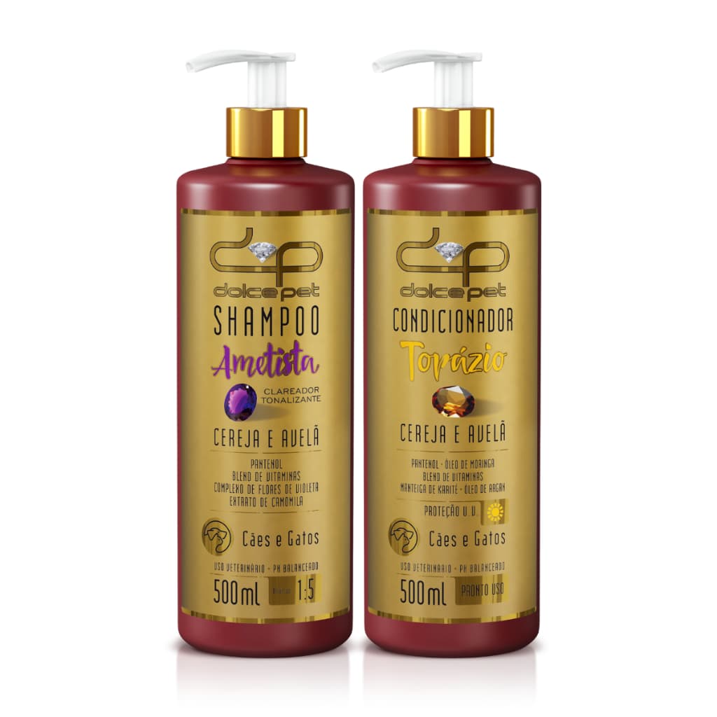 Kit Dolce Pet Shampoo Clareador + Condicionador Cereja e Avelã Cães e Gatos 500 ml