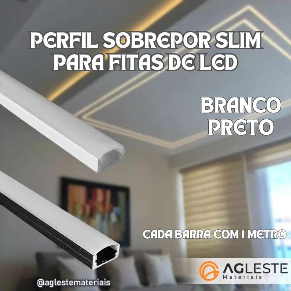 Kit Perfil Alumínio Sobrepor Para Fita Led Slim Metro