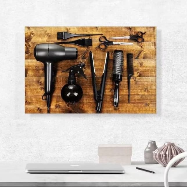 Quadro decorativo salão de cabeleireiro beleza 1 peça luxo secador chapinha escova quadros Premium