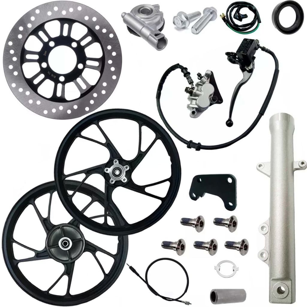 Kit Sistema Freio Disco Jante Roda Liga Pe Galinha Titan150 2004 A 2008 Com Pinça Mix Pistão Duplo Stilo