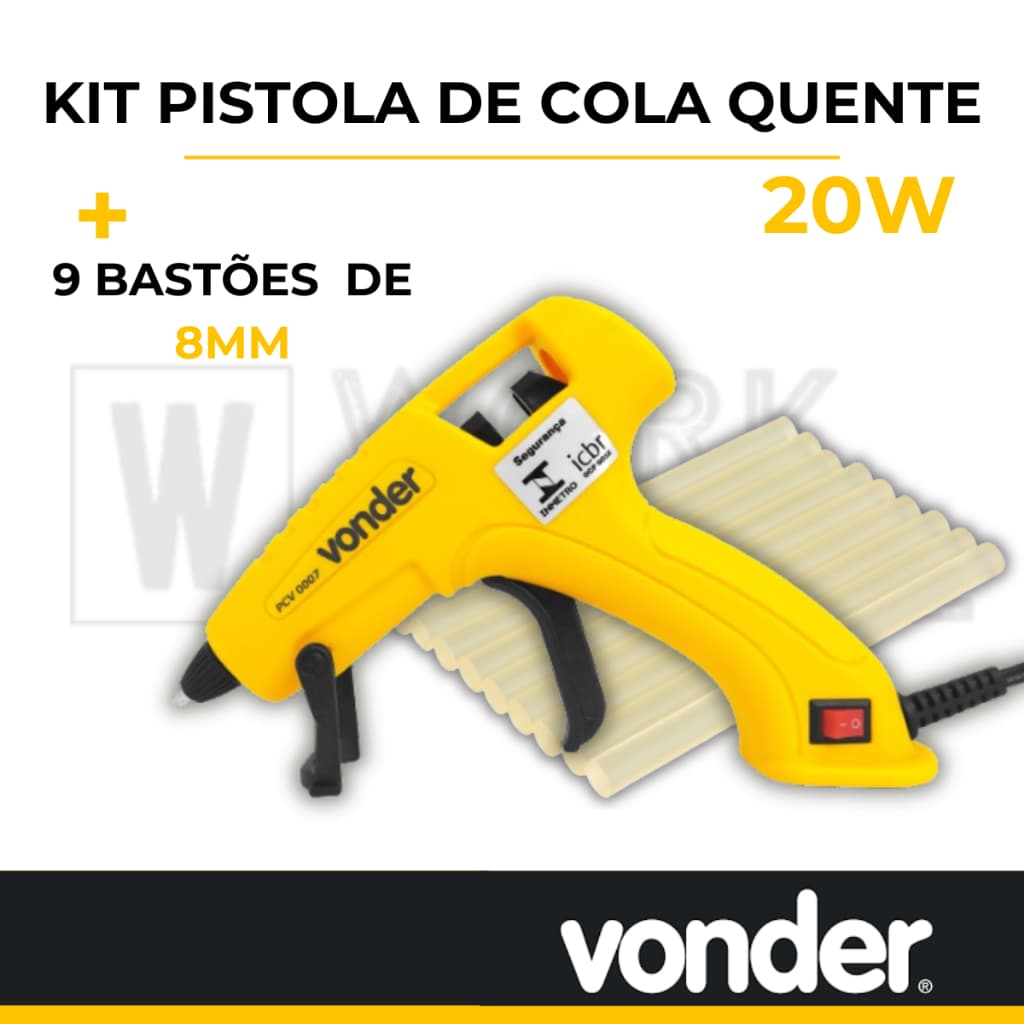 Kit Pistola de cola quente 20w mais 9 bastões de cola Vonder