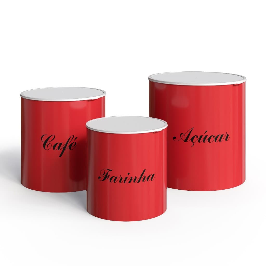Porta Mantimentos Cozinha Kit 3 Peças Plástico Vermelho Cozinha