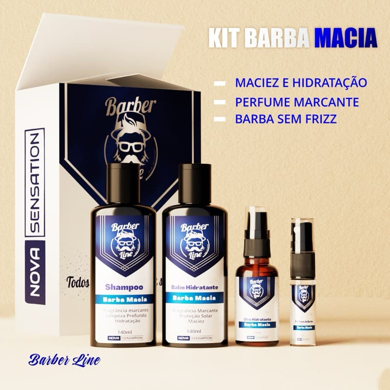 Kit Barba Macia Balm, Perfume, Óleo e Shampoo Anti Frizz e Maquina de Barbear