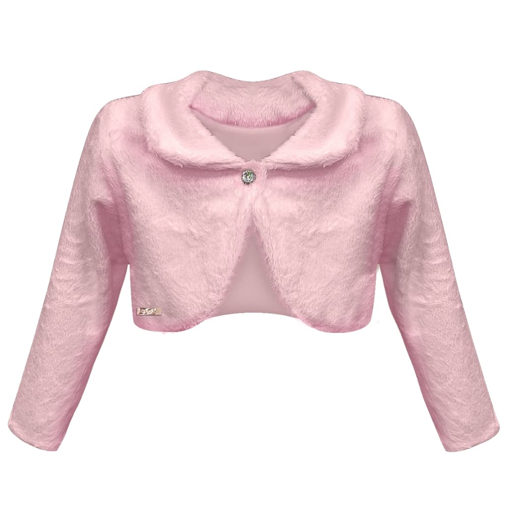 Bolero Infantil Rosa Pelo Plush Menina Festa Casamento