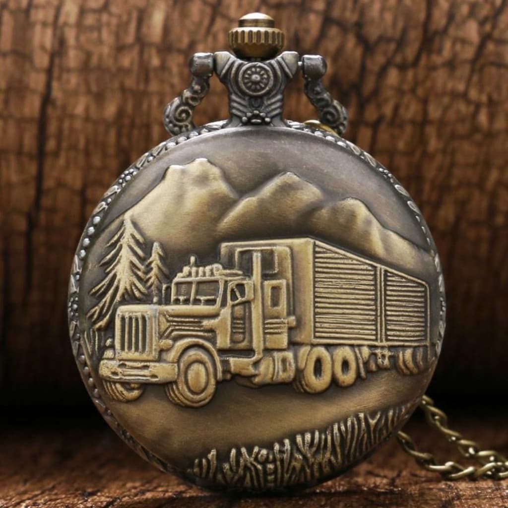 Relógio Bolso Caminhoneiro Pai Com Corrente Vintage Bronze