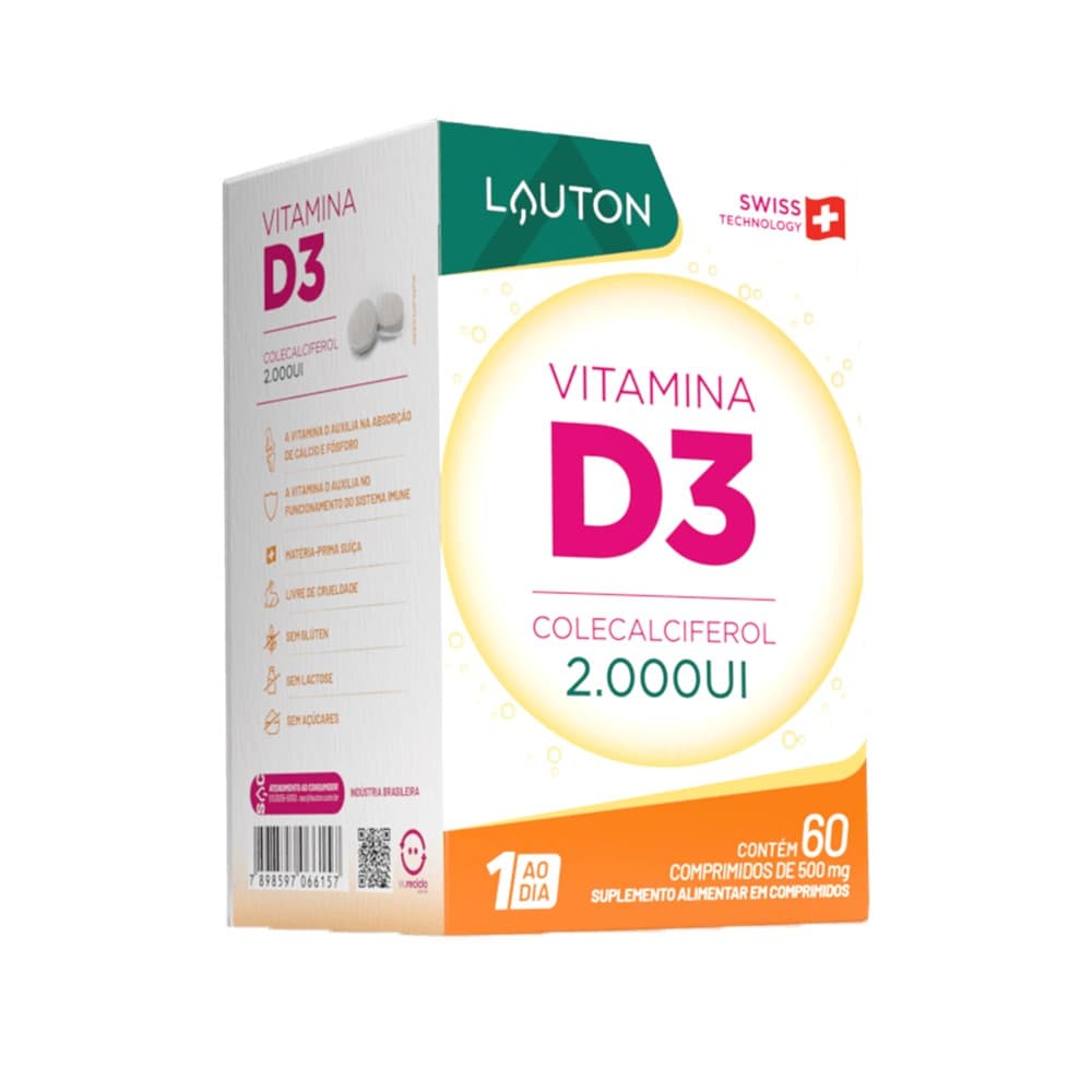 Vitamina D3 - 2000 Ui 60 Cápsulas Lauton Nutrition