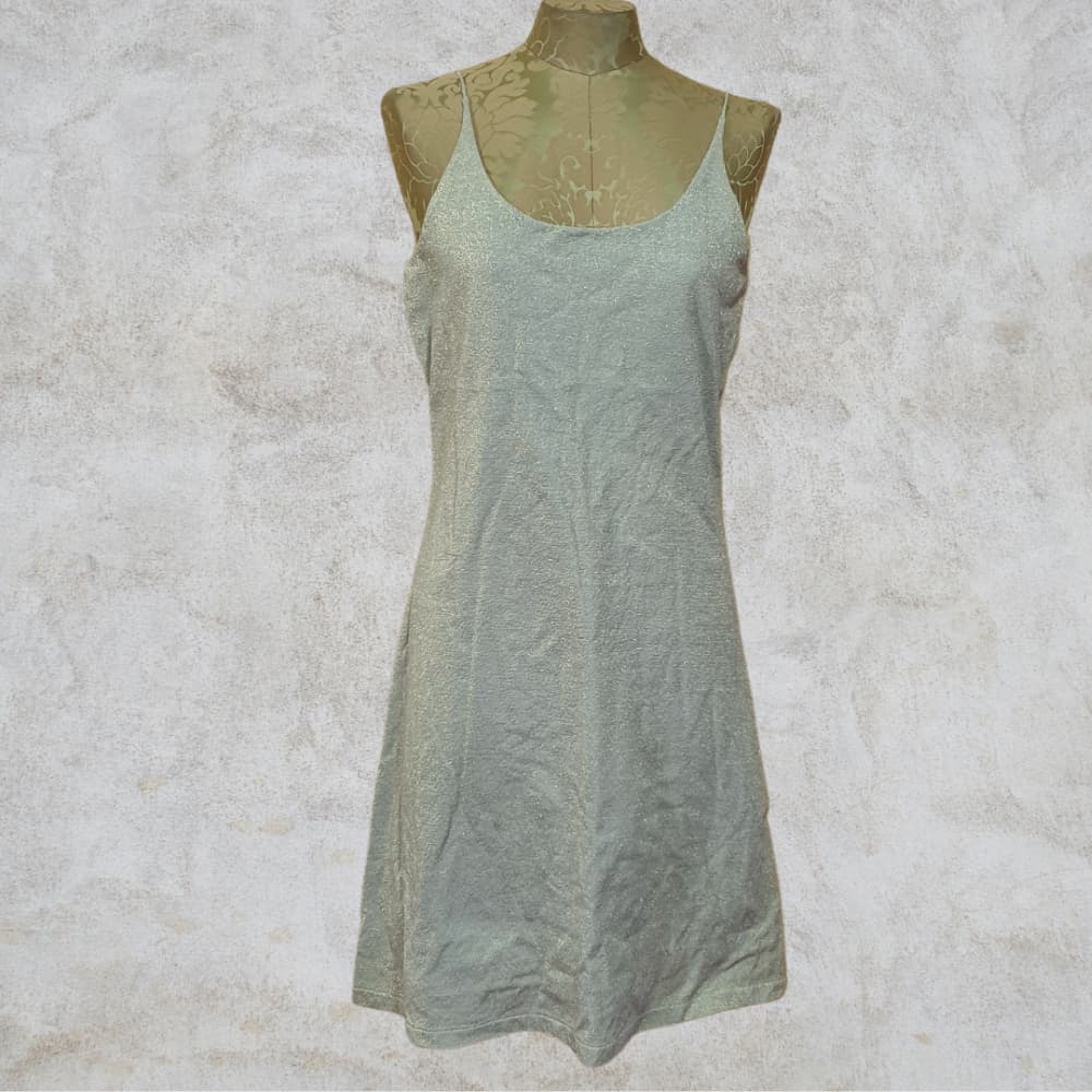 VESTIDO SLIP DRESS LUREX DOURADO NOITE ZUCCA LEONARDI LEIA A DESCRIÇÃO
