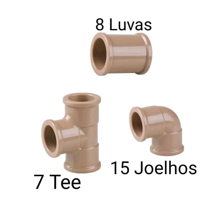 kit Com 30 Conexões 3/4 = 25mm (15 Joelho, 8 Luva, 7 Tee)