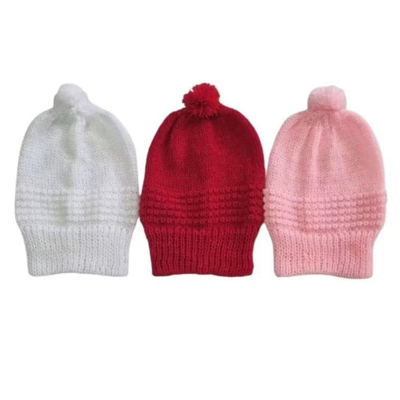 Kit com 3 toucas de lã pra bebê antialérgico feminino