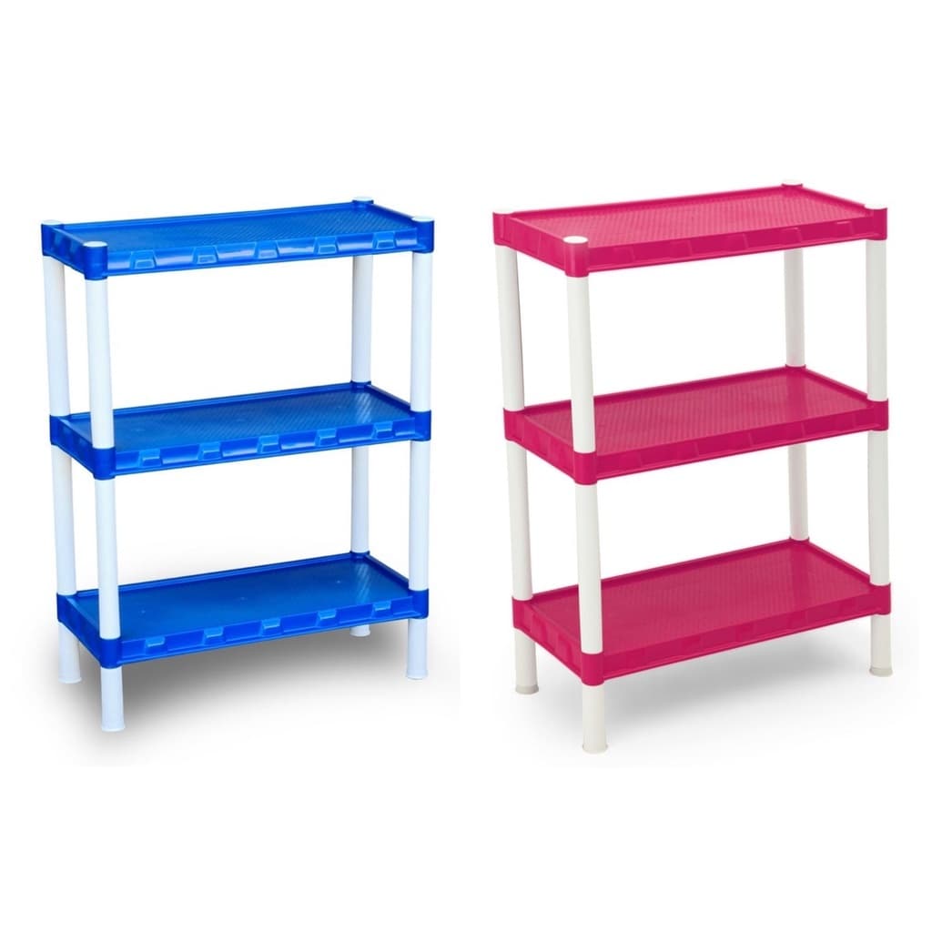 2 Estante com 3 prateleiras cada, nas cores branca, preta, azul, rosa colorida KIT COM 2 ESTANTES
