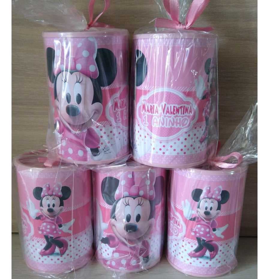 10 cofrinhos personalizados para festa infantil lembrancinha Minnie rosa