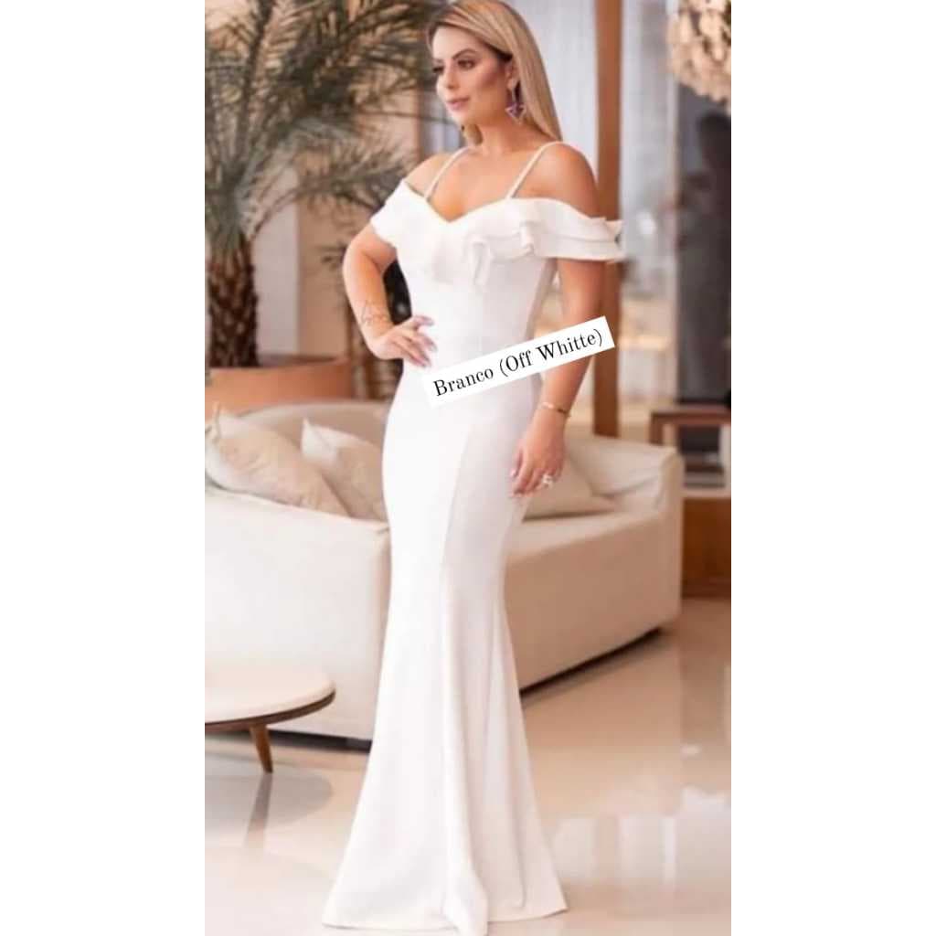 Vestido de Festa feminino Longo para cha de bebe vestidos de luxo Duas Alças com dois Babados Babado não transparente