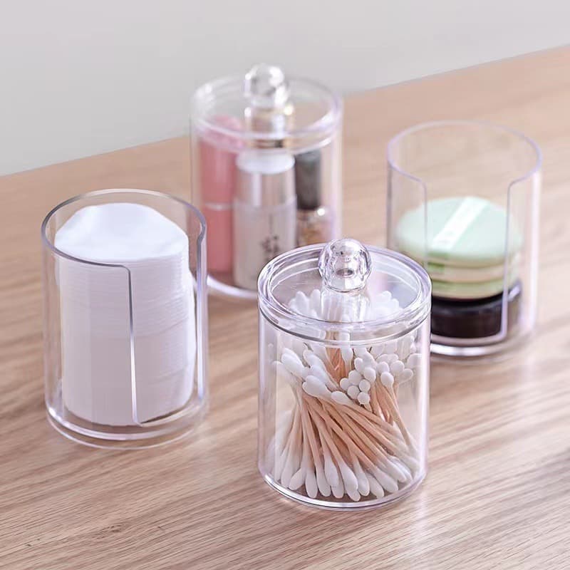 Organizador Porta Algodão e Cotonete Em Acrílico Transparente Com Tampa Multiuso Decoração Porta Objetos