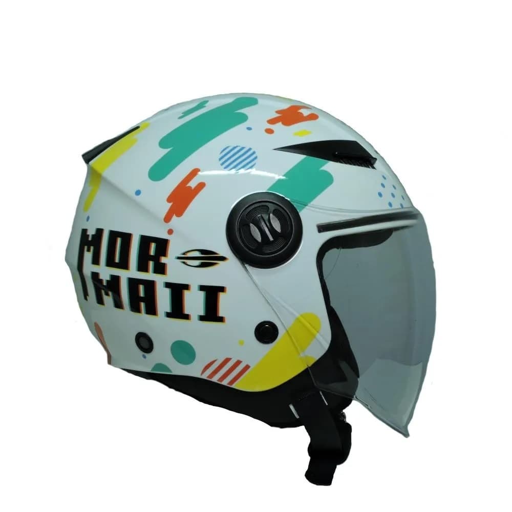Capacete Aberto Moto Mormaii Lite Galaxy Branco Brilho
