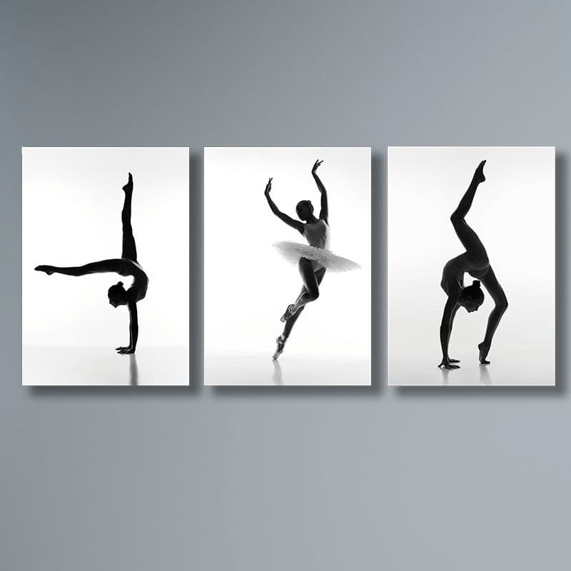 Kit 3 Quadros Decorativo Bailarinas Acústicos Fundo Branco Decoração Em MDF Casa Sala/Quarto