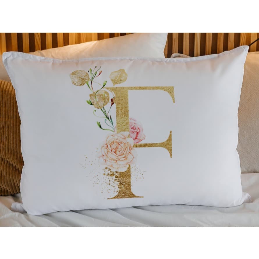 Fronha Estampada Iniciais Alfabeto Dourado Ornamentada micropercal