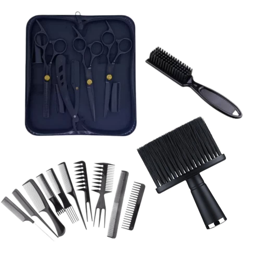 Kit Barbeiro cm tesoura + pentes +espanador e escovinha de disfarce