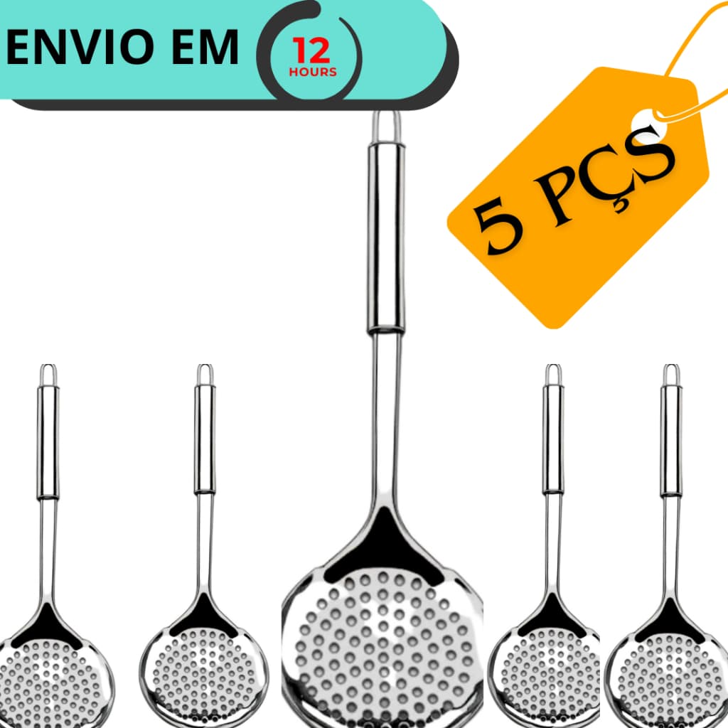 Kit 5 Escumadeira em 100% Inox Ideal Cozinhas e Restaurantes